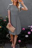 Casual Solid Split Joint O Neck Waist Skirt Dresses(5 colors)