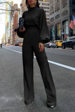 Casual Solid Patchwork Half A Turtleneck Straight Jumpsuits(3 colors)