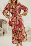 Casual Print Split Joint Turndown Collar Waist Skirt Dresses(3 colors)