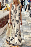Fashion Print Split Joint V Neck Cake Skirt Dresse(3 colors)