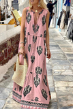 Fashion Print Split Joint V Neck Cake Skirt Dresse(3 colors)