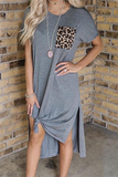 Casual Leopard Split Joint O Neck Straight Dresses(4 colors)