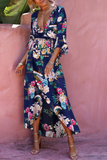 Casual Print Split Joint V Neck Printed Dress Dresses（3 colors）