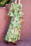 Casual Print Split Joint V Neck Printed Dress Dresses（3 colors）
