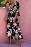 Casual Print Split Joint V Neck Printed Dress Dresses（3 colors）