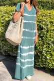 Casual Striped Split Joint V Neck Straight Dresses(4 colors)