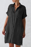 Casual Solid Split Joint Turndown Collar Shirt Dress Dresses(4 colors)