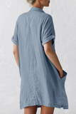 Casual Solid Split Joint Turndown Collar Shirt Dress Dresses(4 colors)
