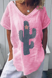 Fashion Print Split Joint V Neck T-Shirts(5 colors)