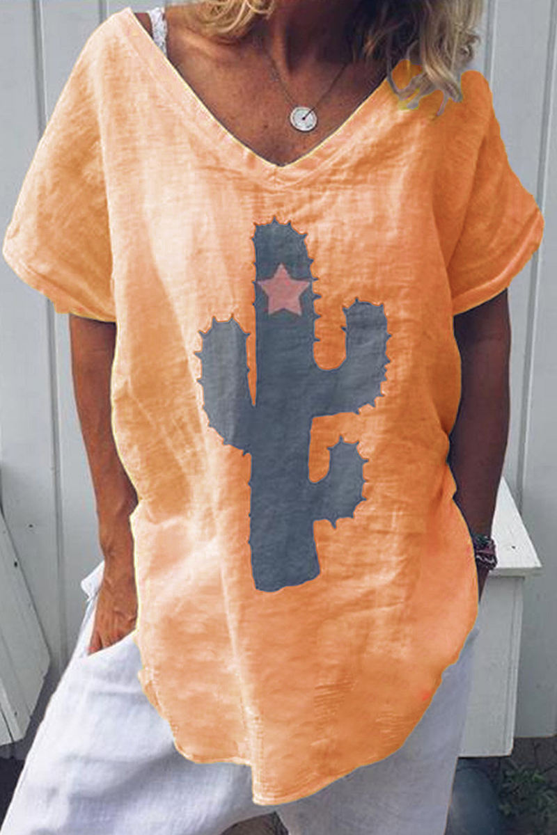 Fashion Print Split Joint V Neck T-Shirts(5 colors)