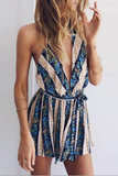 Casual Print Patchwork Halter Straight Jumpsuits(3 colors)