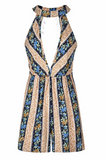 Casual Print Patchwork Halter Straight Jumpsuits(3 colors)