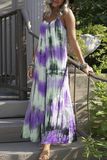 Casual Patchwork Tie-dye Spaghetti Strap Straight Dresses(7 colors)