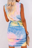 Casual Patchwork Tie-dye O Neck Pencil Skirt Dresses