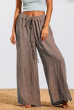 Casual Solid Patchwork Loose Mid Waist Wide Leg Solid Color Bottoms(5 colors)