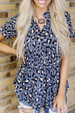 Casual Leopard Patchwork Turndown Collar T-Shirts