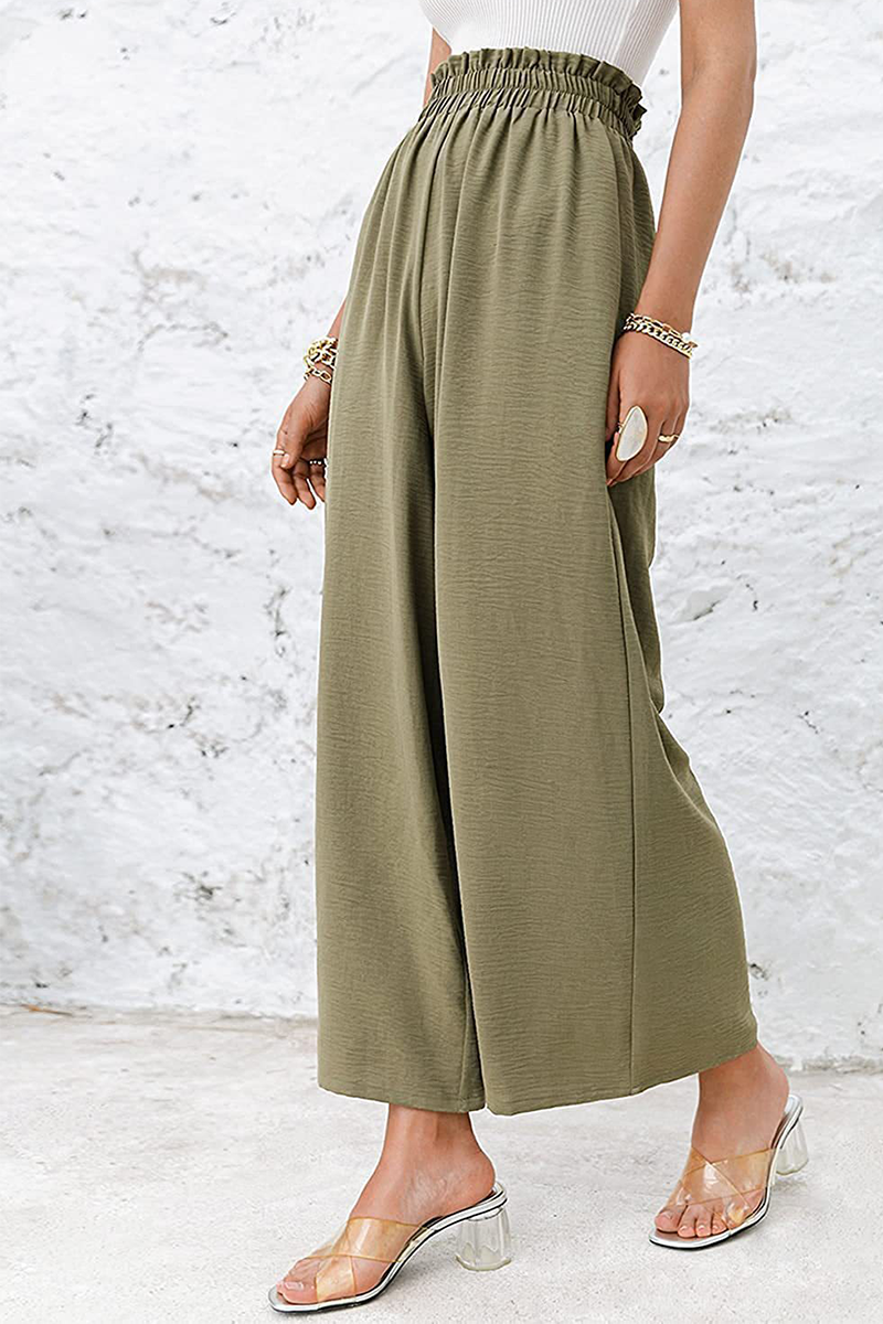 Casual Solid Patchwork Loose High Waist Wide Leg Solid Color Bottoms(10 colors)