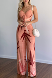 Fashion Print Spaghetti Strap Straight Jumpsuits(5 Colors)