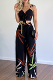 Fashion Print Spaghetti Strap Straight Jumpsuits(5 Colors)