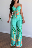 Fashion Print Spaghetti Strap Straight Jumpsuits(5 Colors)