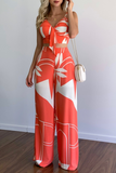 Fashion Print Spaghetti Strap Straight Jumpsuits(5 Colors)