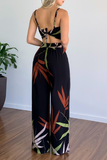 Fashion Print Spaghetti Strap Straight Jumpsuits(5 Colors)