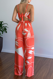 Fashion Print Spaghetti Strap Straight Jumpsuits(5 Colors)