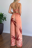 Fashion Print Spaghetti Strap Straight Jumpsuits(5 Colors)