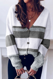 Casual Striped Patchwork V Neck Cardigans(4 Colors)