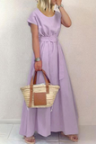 Fashion Solid Patchwork O Neck Waist Skirt Dresses(6 Colors)