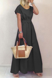 Fashion Solid Patchwork O Neck Waist Skirt Dresses(6 Colors)