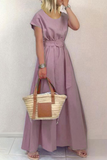 Fashion Solid Patchwork O Neck Waist Skirt Dresses(6 Colors)