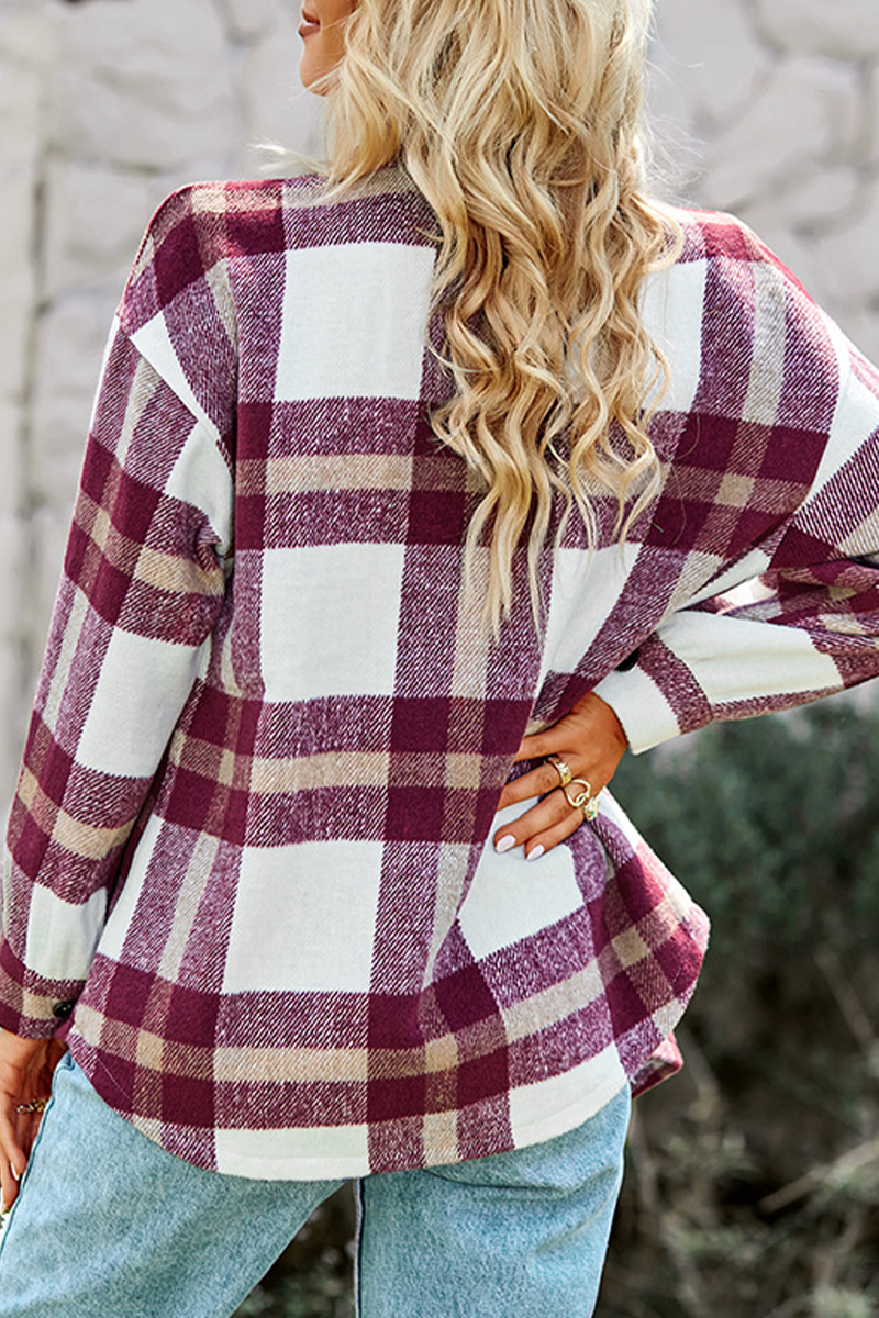 Casual Plaid Patchwork Turndown Collar Blouses(4 Colors)