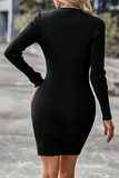 Casual Solid Hollowed Out Half A Turtleneck Pencil Skirt Dresses