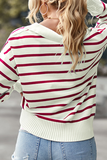 Casual Striped Patchwork Turndown Collar Tops