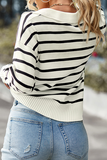 Casual Striped Patchwork Turndown Collar Tops