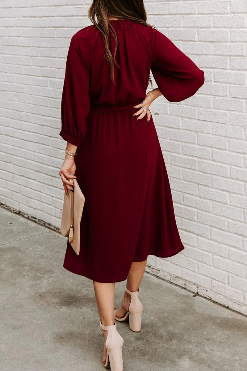 Casual Solid Patchwork O Neck Waist Skirt Dresses