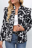 Casual Print Patchwork Zipper Collar Outerwear（5 colors）