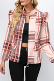 Casual Print Patchwork Zipper Collar Outerwear（5 colors）