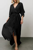 Casual Print Patchwork V Neck Waist Skirt Dresses(7 Colors)