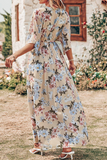 Casual Print Patchwork V Neck Waist Skirt Dresses(7 Colors)