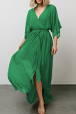Casual Print Patchwork V Neck Waist Skirt Dresses(7 Colors)