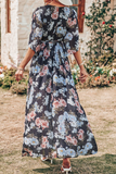 Casual Print Patchwork V Neck Waist Skirt Dresses(7 Colors)