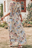 Casual Print Patchwork V Neck Waist Skirt Dresses(7 Colors)