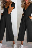Casual Solid Patchwork V Neck Boot Cut Jumpsuits(4 colors)