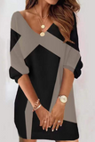 Casual Print Patchwork V Neck Straight Dresses(7 colors)