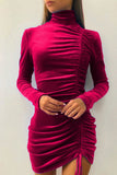 Sexy Elegant Solid Draw String Half A Turtleneck Wrapped Skirt Dresses(8 colors)