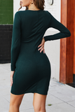 Casual Solid Hollowed Out O Neck Pencil Skirt Dresses