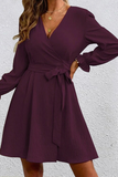 Casual Solid Patchwork V Neck Waist Skirt Dresses(4 colors)