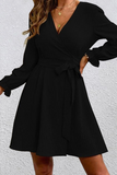 Casual Solid Patchwork V Neck Waist Skirt Dresses(4 colors)